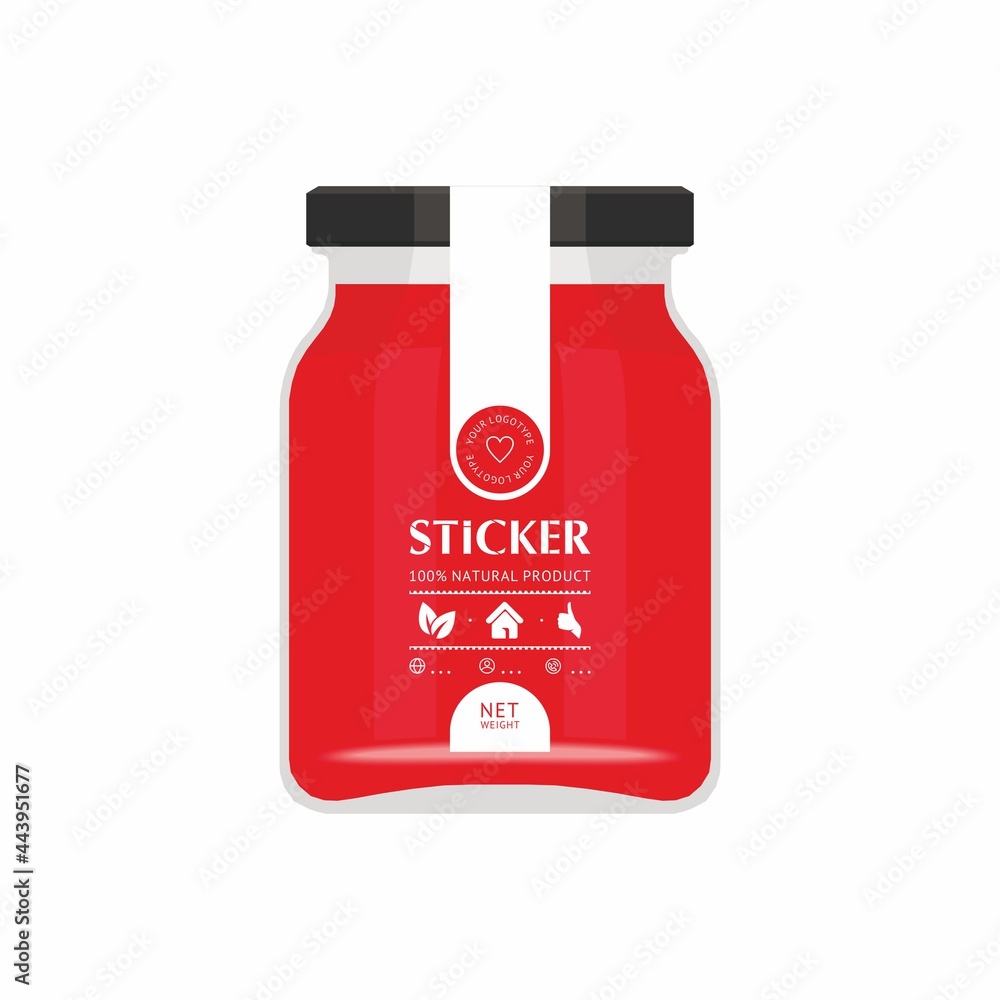 Vector illustration of a glass jar and a stylish sticker. Jar sticker template. Realistic vector with a jar of jam. Mockup template. Vector illustration of a glass jar and a stylish sticker. Jar sticker template. Realistic vector with a jar of jam. Mockup template.