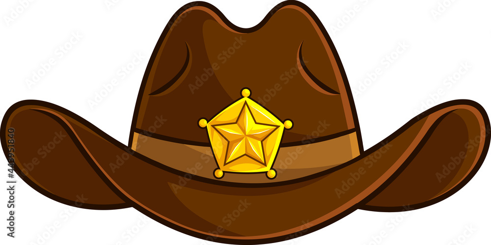 Cartoon Old Western Sheriff Hat With Gold Star. Vector Hand Drawn