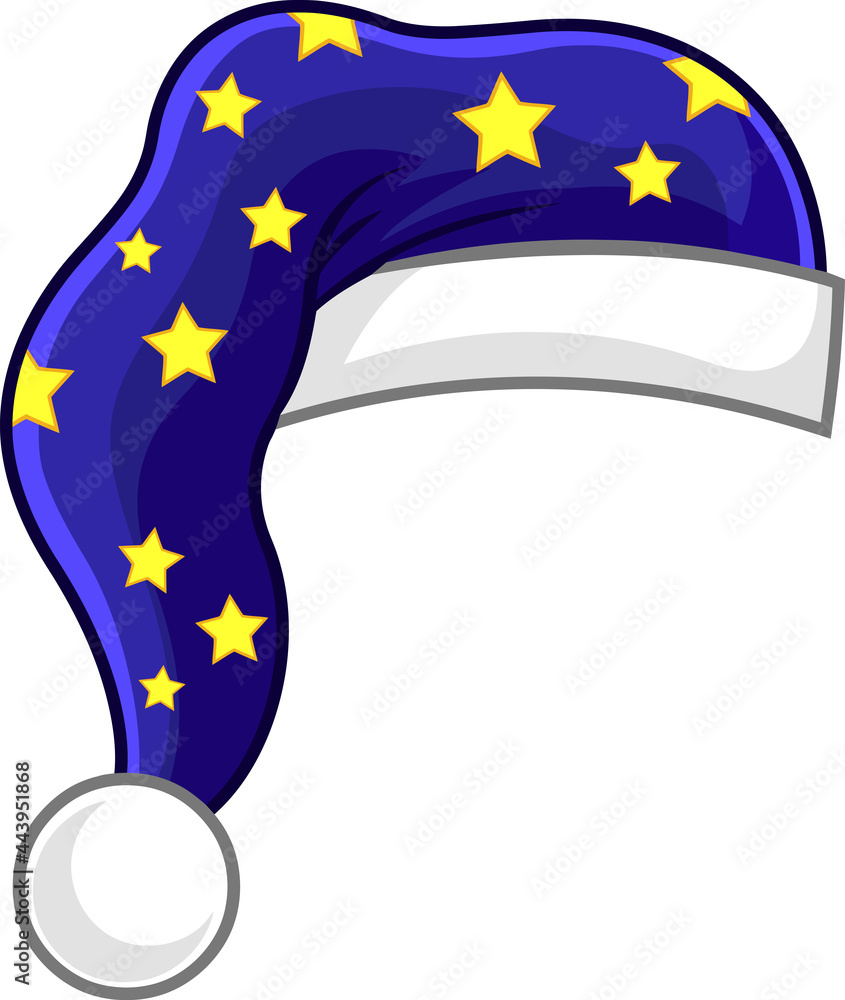 Cartoon Blue Sleeping Hat. Vector Hand Drawn Illustration Isolated On