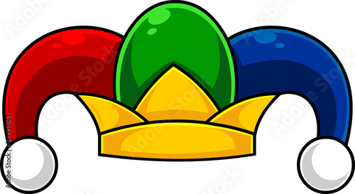 Cartoon Colored Jester Hat. Vector Hand Drawn Illustration Isolated On Transparent Background