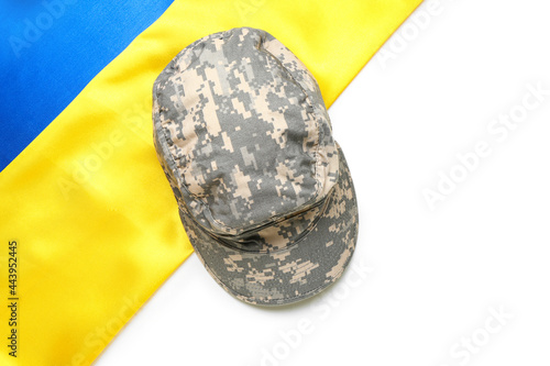 Military cap and flag of Uk...