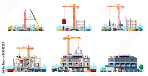 Construction Site Stages Isolated on White.