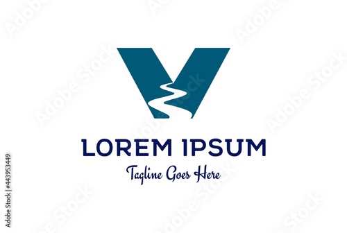 Simple Minimalist Initial Letter V Valley Creek River Road Logo Design Vector