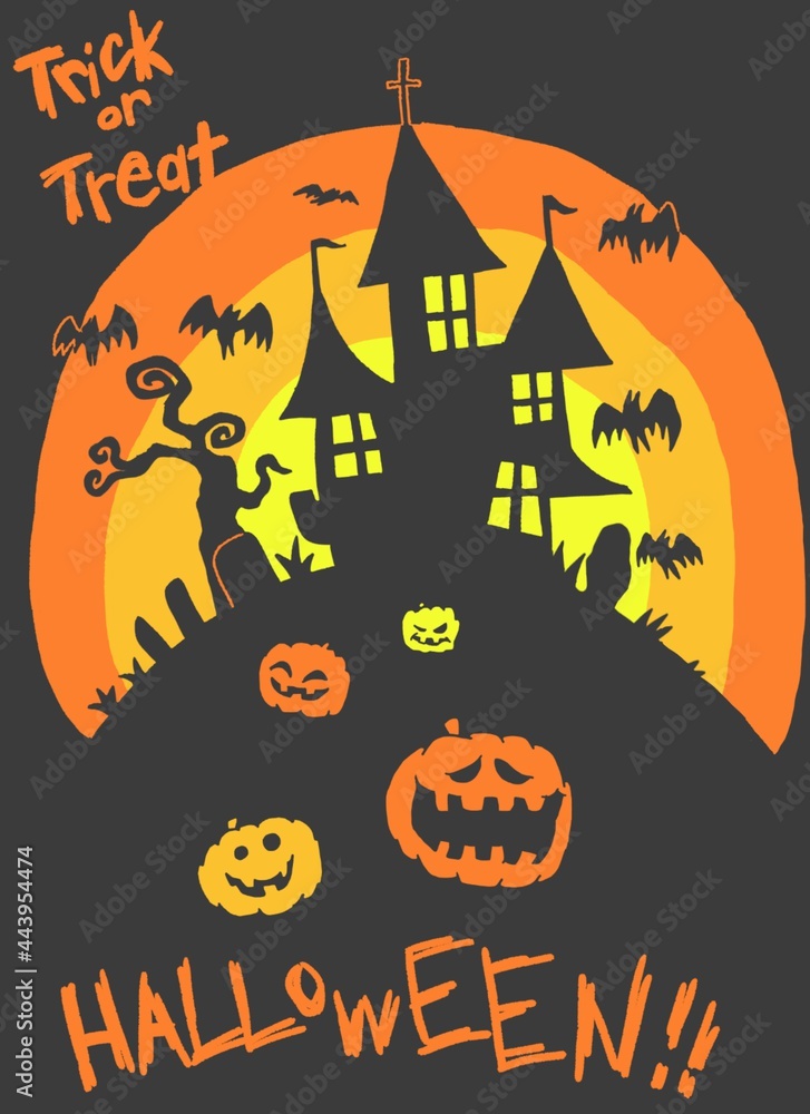 ハロウィン　Halloween　カボチャ　pumpkin　コウモリ　bat　屋敷　Mansion　トリックオアトリート　Trick or Treat　背景　background　壁紙　wallpaper 素材　Material