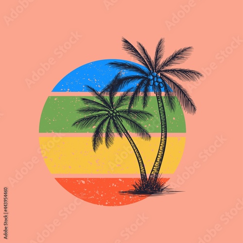 Sunset Blvd California t-shirt and apparel trendy design with palm trees silhouettes  typography  print  Global swatches