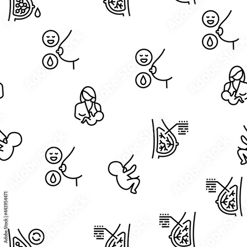 Breastfeeding Baby Vector Seamless Pattern Thin Line Illustration