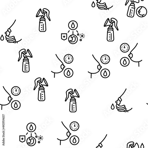 Breastfeeding Baby Vector Seamless Pattern Thin Line Illustration