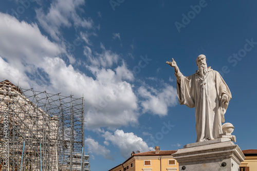 The statue of San Benedetto in the homonymous square, Norcia, Italy