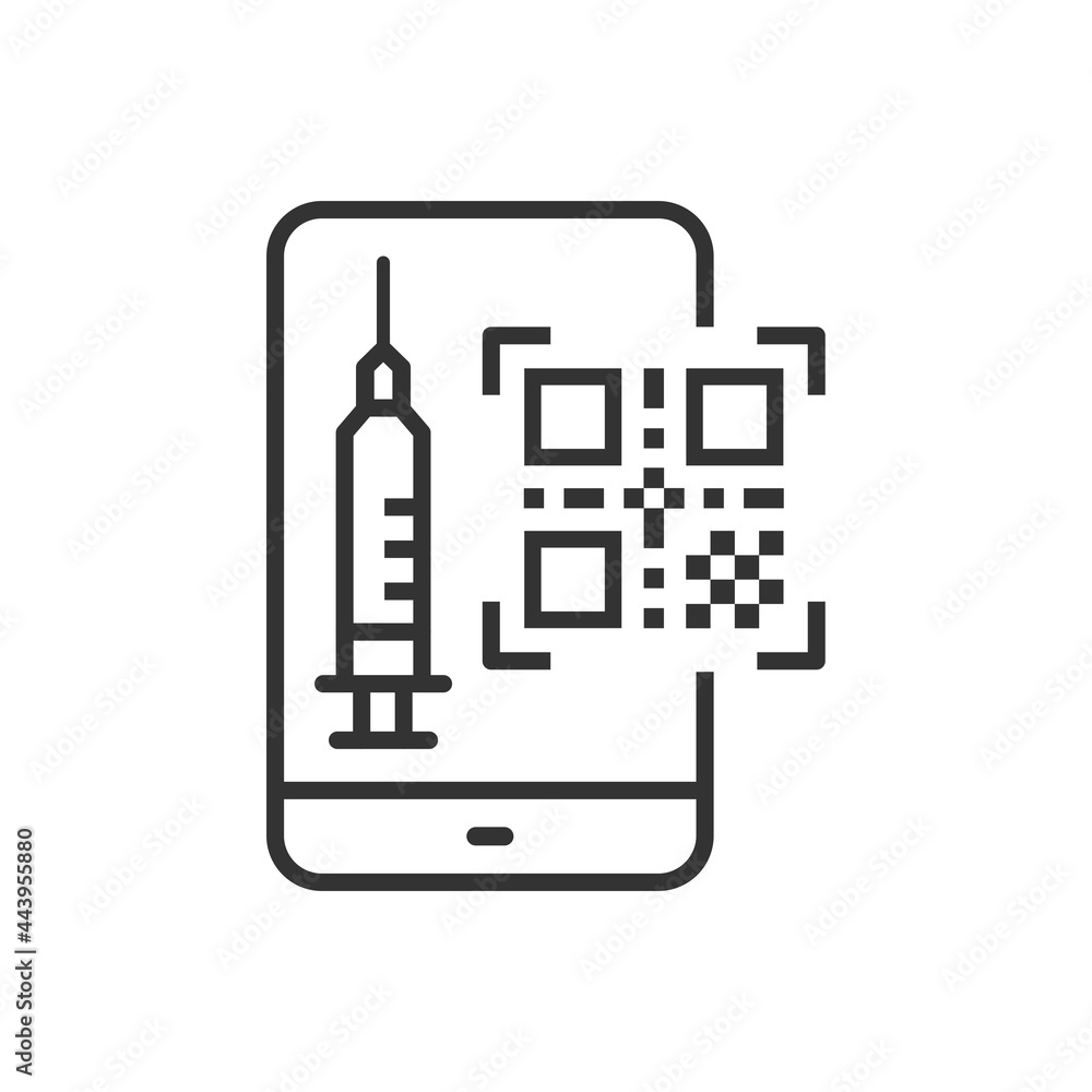 QR code vaccination line icon on white background. Vector illustration. QR code vaccination line icon on white background. Vector illustration.