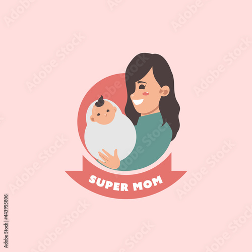 Hand drawn mother's day labels with pregnant character.