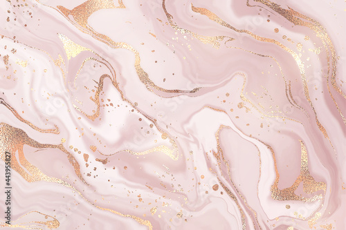 Abstract dusty rose liquid marble or watercolor background with glitter foil textured stripes. Violet marbled alcohol ink drawing effect. Vector illustration design template for wedding invitation