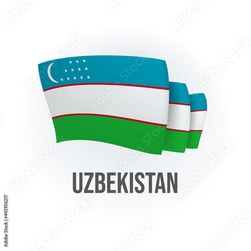 Uzbekistan vector flag. Bended flag of Uzbekistan, realistic vector illustration