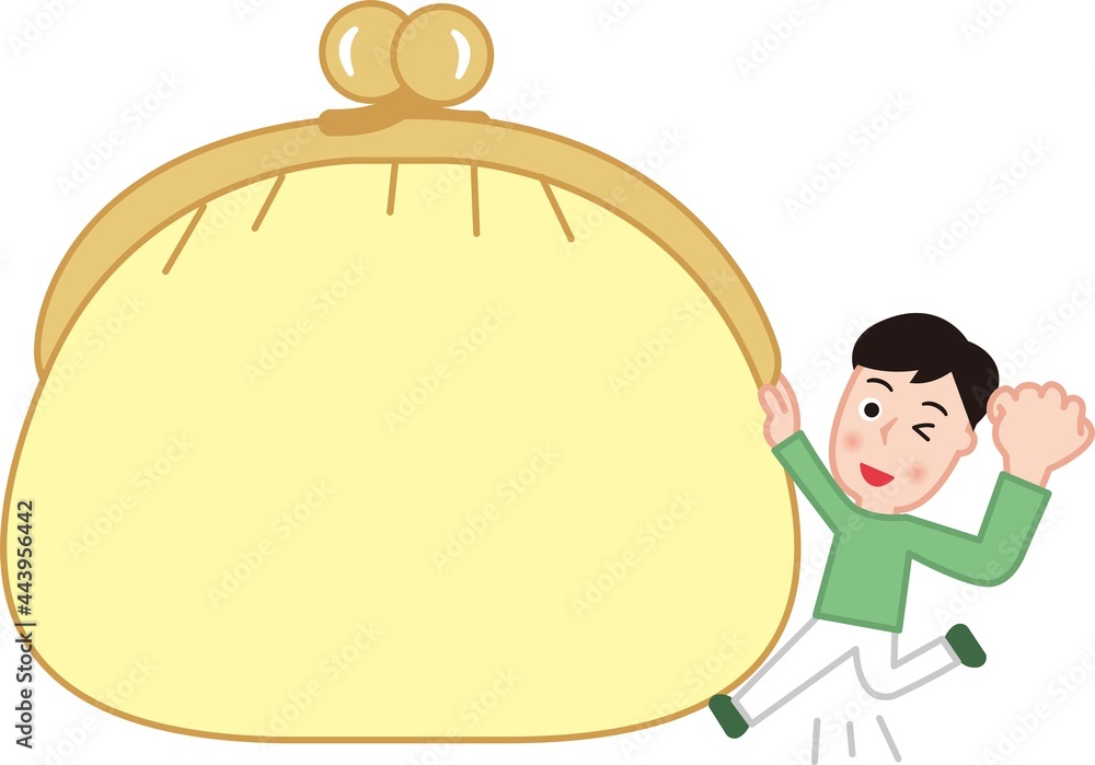 Obraz premium 会計を管理する若い男性のイラスト、コピースペース