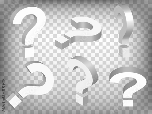 Set of perspective projections 3d Large Question mark model icons on transparent background.  3d Large Question mark.  Abstract concept of graphic elements for your web site design, app, UI. EPS 10  