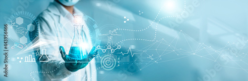 .Doctor holding test tube doing research and development for medical experimental results and analysis in laboratory.Innovation technology in medicine and science develop quality of people  healthcare