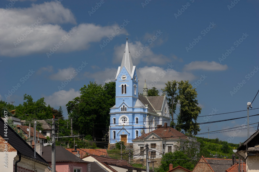 Stribrnice village in Czech Republic, with the beautiful blue Saint Procopius church Stribrnice village in Czech Republic, with the beautiful blue Saint Procopius church