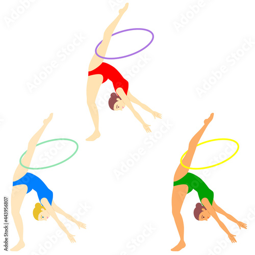 新体操、フープ（輪）の演技のイラスト／Rhythmic gymnastics, hoop acting illustration
