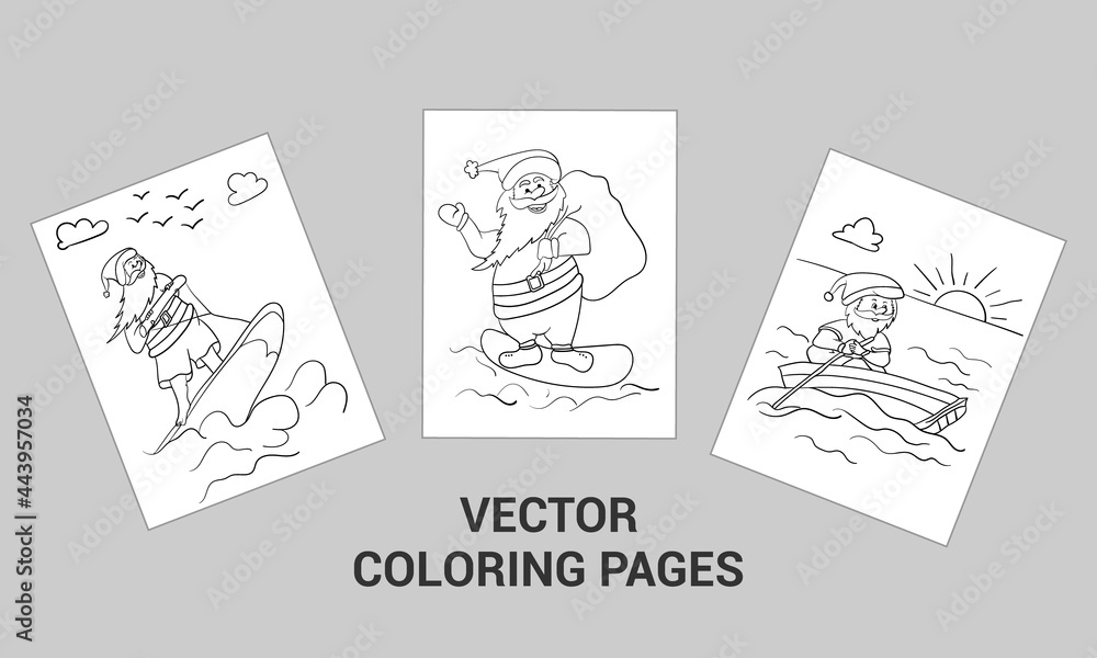 Fototapeta premium Editable Christmas Coloring Pages or Books for Kids. Activity Book Line Art for Coloring. Vector illustration. Hand drawing cartoon character. Santa Claus with gifts. Christmas illustration.