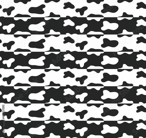 Abstract vector black and white spotted seamless pattern. Black and white spots. Dalmatian spots. Design element for textile, fabric, packaging, paper, packaging, printing and print.