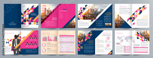 Corporate business presentation guide brochure template  Annual report  16 page minimalist flat geometric business brochure design template  A4 size.