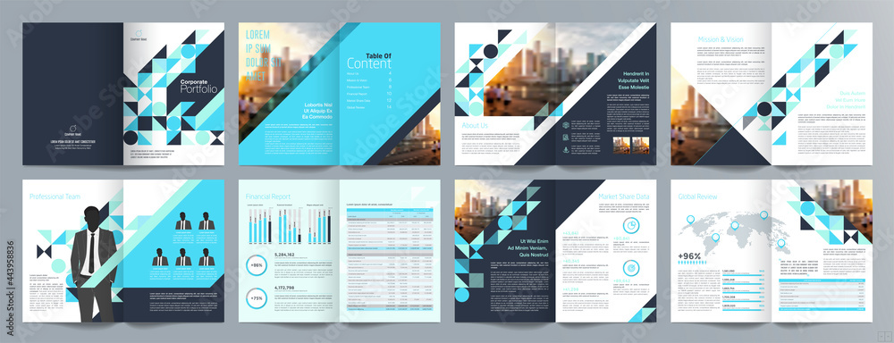 Corporate business presentation guide brochure template, Annual report, 16 page minimalist flat geometric business brochure design template, A4 size. Corporate business presentation guide brochure template, Annual report, 16 page minimalist flat geometric business brochure design template, A4 size.