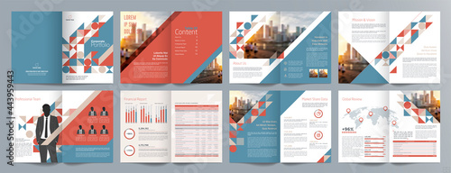 Corporate business presentation guide brochure template, Annual report, 16 page minimalist flat geometric business brochure design template, A4 size.