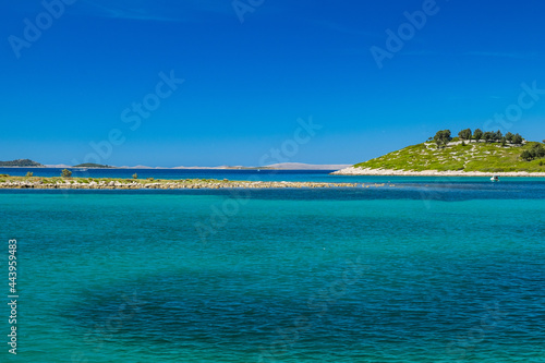 Adriatic seascape, beautiful islands near town of Pakostane in Croatia