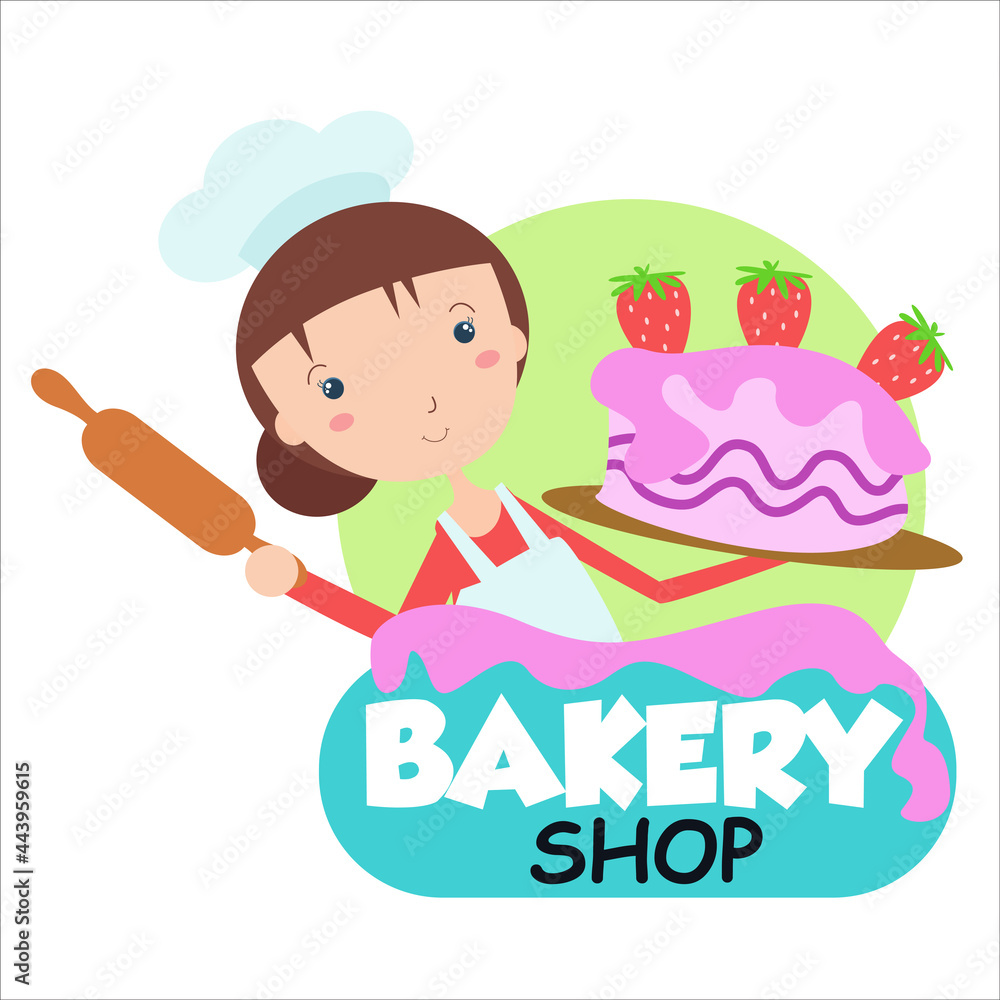 Bakery shop girl character vector template design illustration Bakery shop girl character vector template design illustration