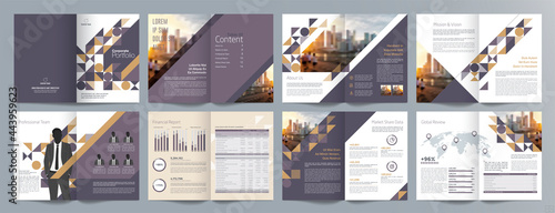 Corporate business presentation guide brochure template, Annual report, 16 page minimalist flat geometric business brochure design template, A4 size.