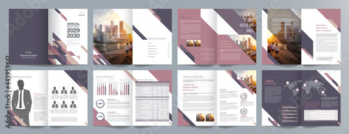 Corporate business presentation guide brochure template, Annual report, 16 page minimalist flat geometric business brochure design template, A4 size.