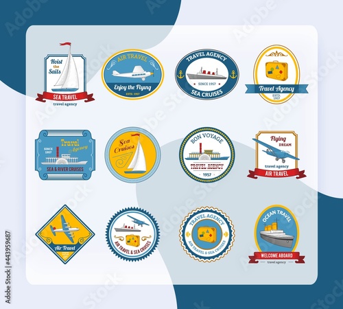 Luxury yacht sea sail dream cruise vacation travel agency offer color icons set abstract isolated vector illustration