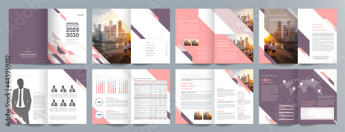 Corporate business presentation guide brochure template, Annual report, 16 page minimalist flat geometric business brochure design template, A4 size.