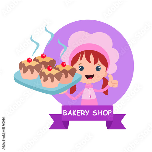 bakery shop girl character vector template design illustration