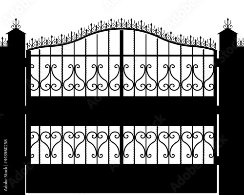 Silhouette of decorative gate isolated on white background. Vector illustration