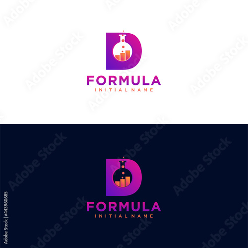 Modern initial letter D formula botlle lab logo. simple icon, template design art