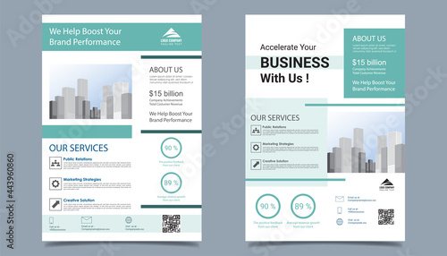 Flyer brochure business layout template in A4 size. Modern template cover design, annual report, poster with geometric and wavy lines for business promotion white background, vector illustration 