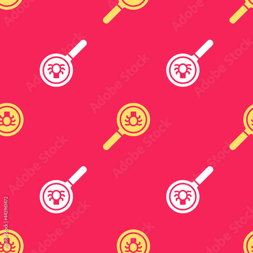 Yellow Flea search icon isolated seamless pattern on red background. Vector