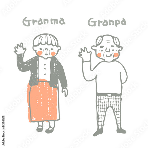 手を振るおじいちゃんとおばあちゃん
