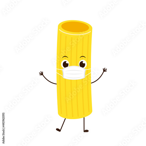 Pasta noodles character design. Pasta noodles on white background. Pasta noodles cartoon wearing a mask.