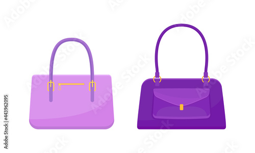 Female Handbags Made of Artificial Leather Isolated on White Background Vector Set