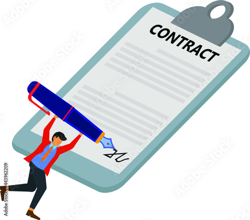 a businessman is signing a work contract, flat illustration vector graphic