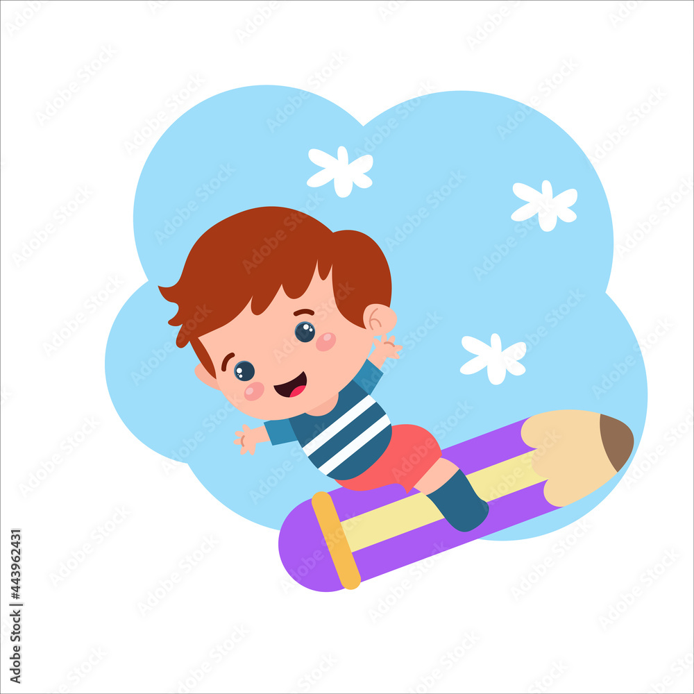 Little boy character playing activity vector template design illustration