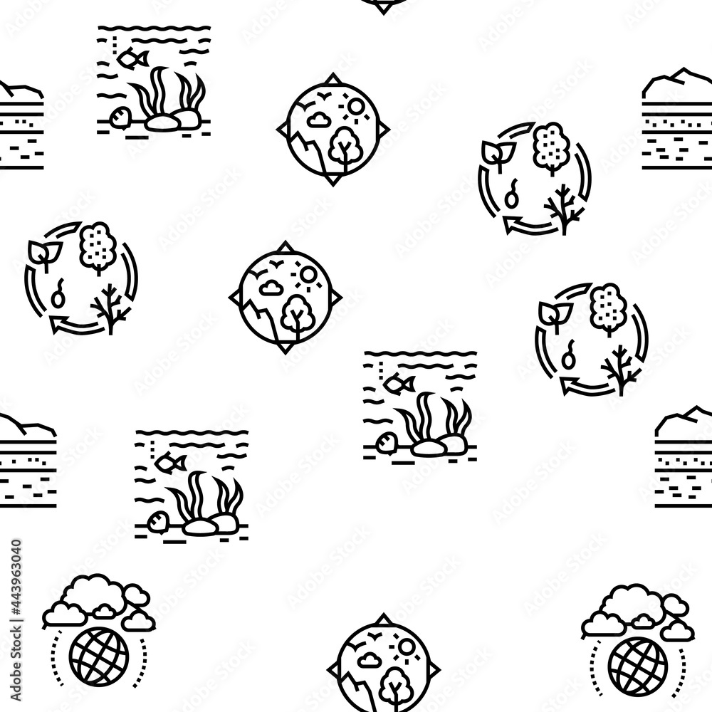 Ecosystem Environment Vector Seamless Pattern Thin Line Illustration Ecosystem Environment Vector Seamless Pattern Thin Line Illustration