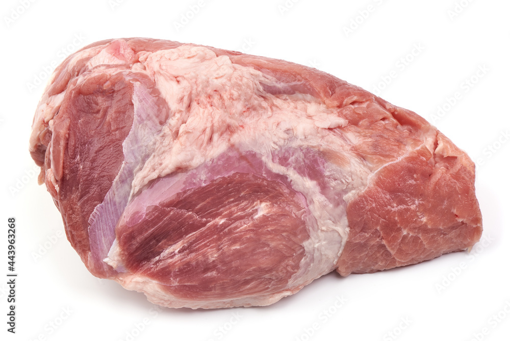 Raw pork neck (collar, Boston butt, shoulder), isolated on white background.