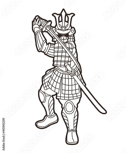 Samurai Warrior Action Japanese Fighter Cartoon Graphic Vector
