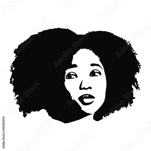 Sketching beauty african young woman. Afro female portrait. Hand drawn fashion illustration. Black lady curly