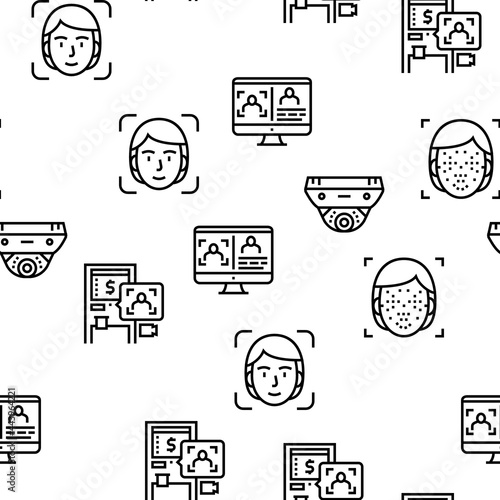 Face Id Technology Vector Seamless Pattern Thin Line Illustration