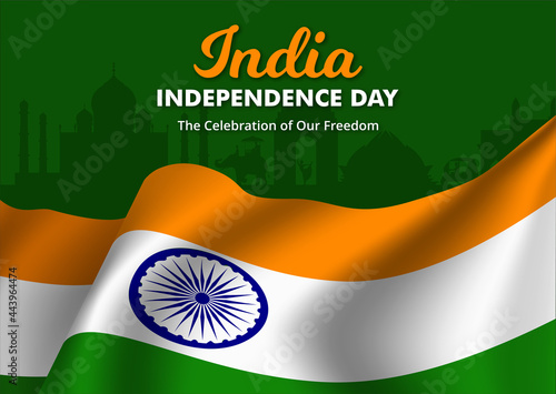 Illustration of Flag of India waving, Happy Independence day banner, Vector