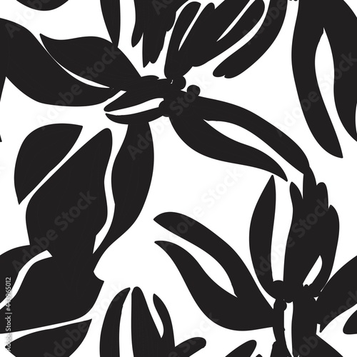 Black and White Floral Seamless Pattern Background