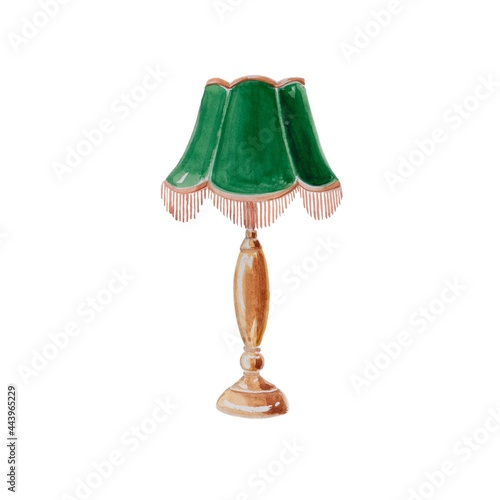 vintage green lamp watercolor illustration , hand drawn clipart